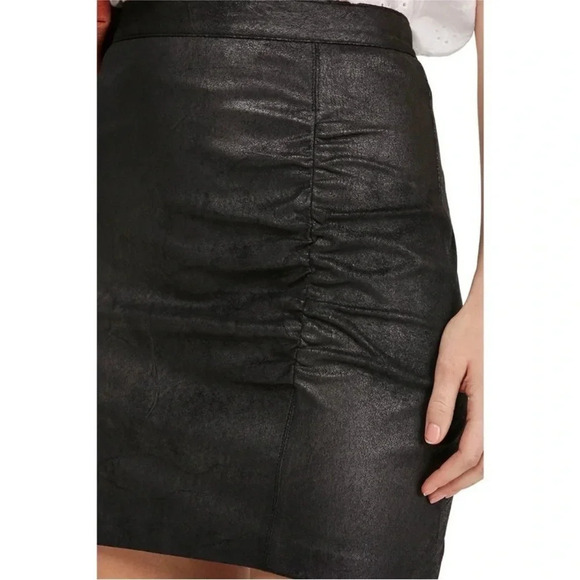 FREE PEOPLE Black Ruched Faux Leather Mini Skirt NWT - Picture 4 of 8